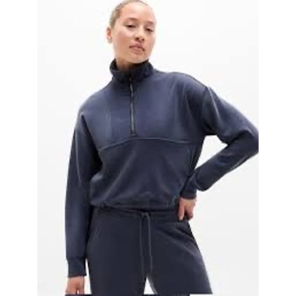 Athleta Seasoft Rib 1/4 Zip Popover Sweatshirt Navy Size Medium